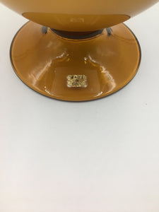 Vintage Italian Empoli Mid-Century Glass Compote and Cover in a Caramel Hue