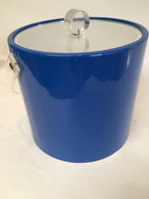 Mid Century Bright Blue Patent Vinyl Ice Bucket with Lucite Lid