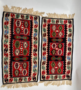Vintage Dhurrie Style Table Runner - A Pair