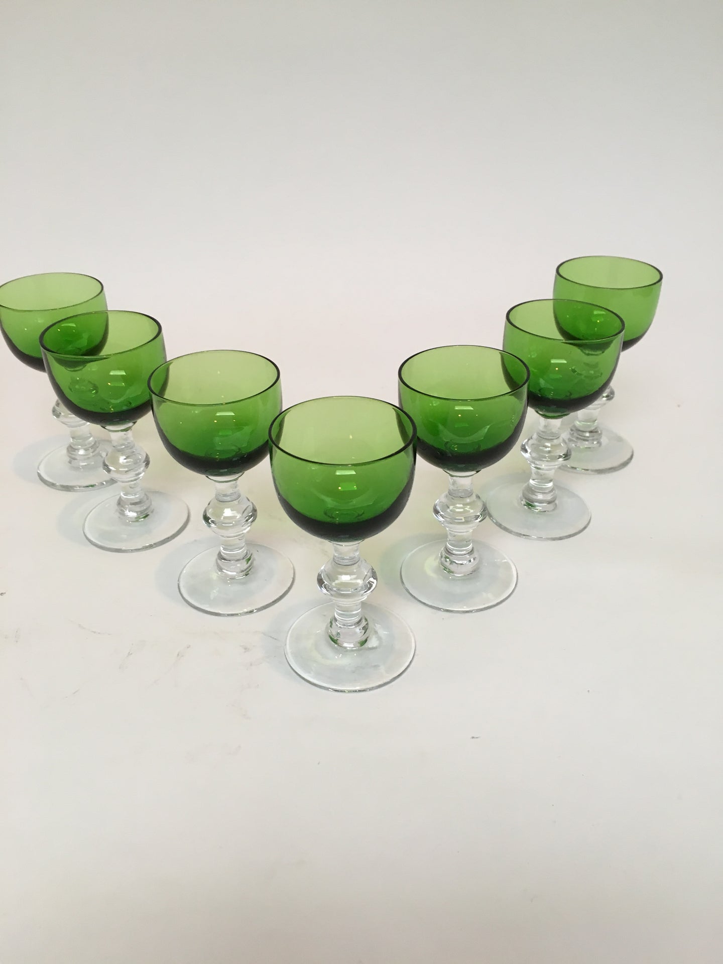 Set of 7 Vintage Mid Century Green Cordials