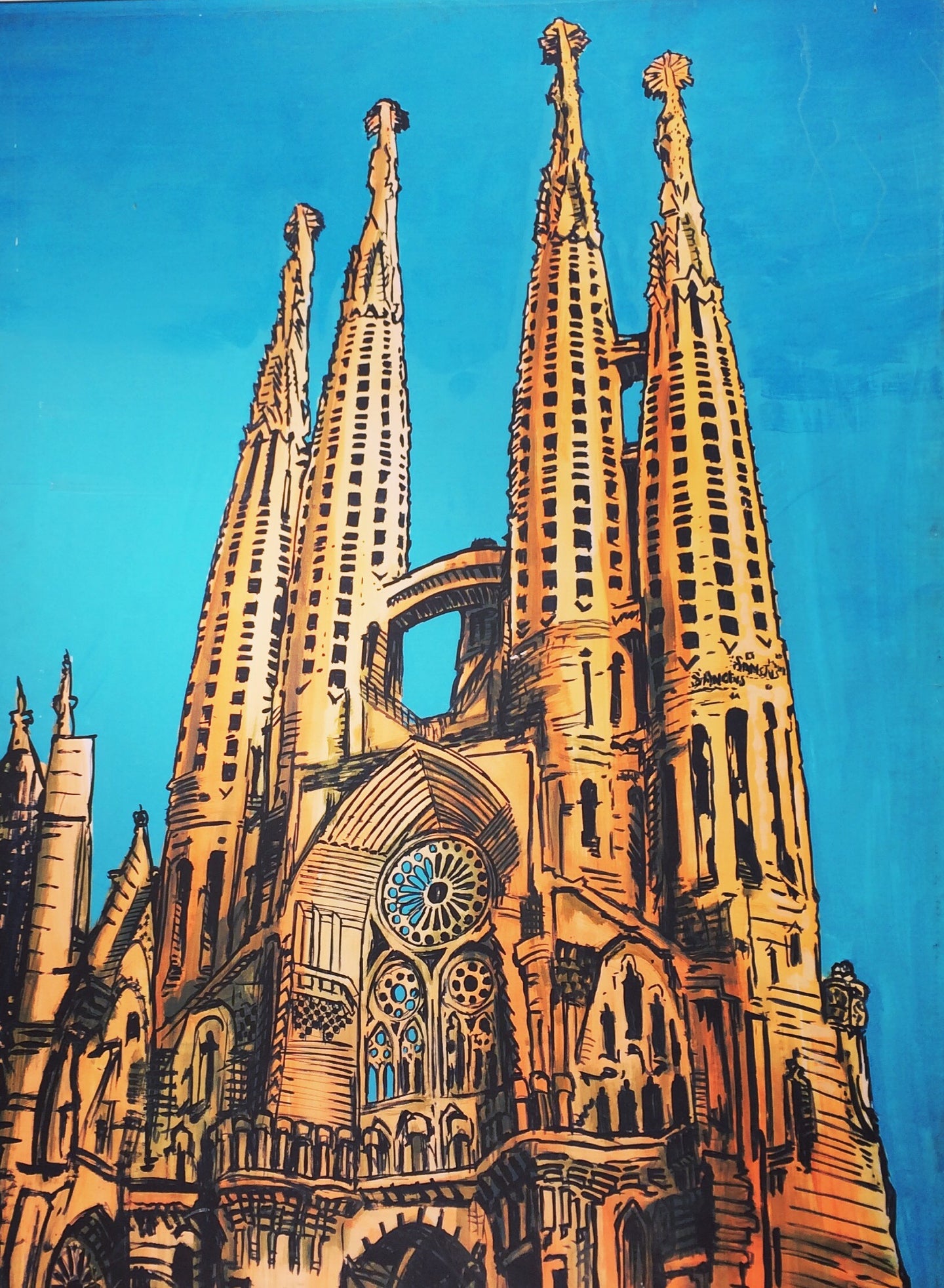 7 ft Painting of La Sagrada Familia in Barcelona