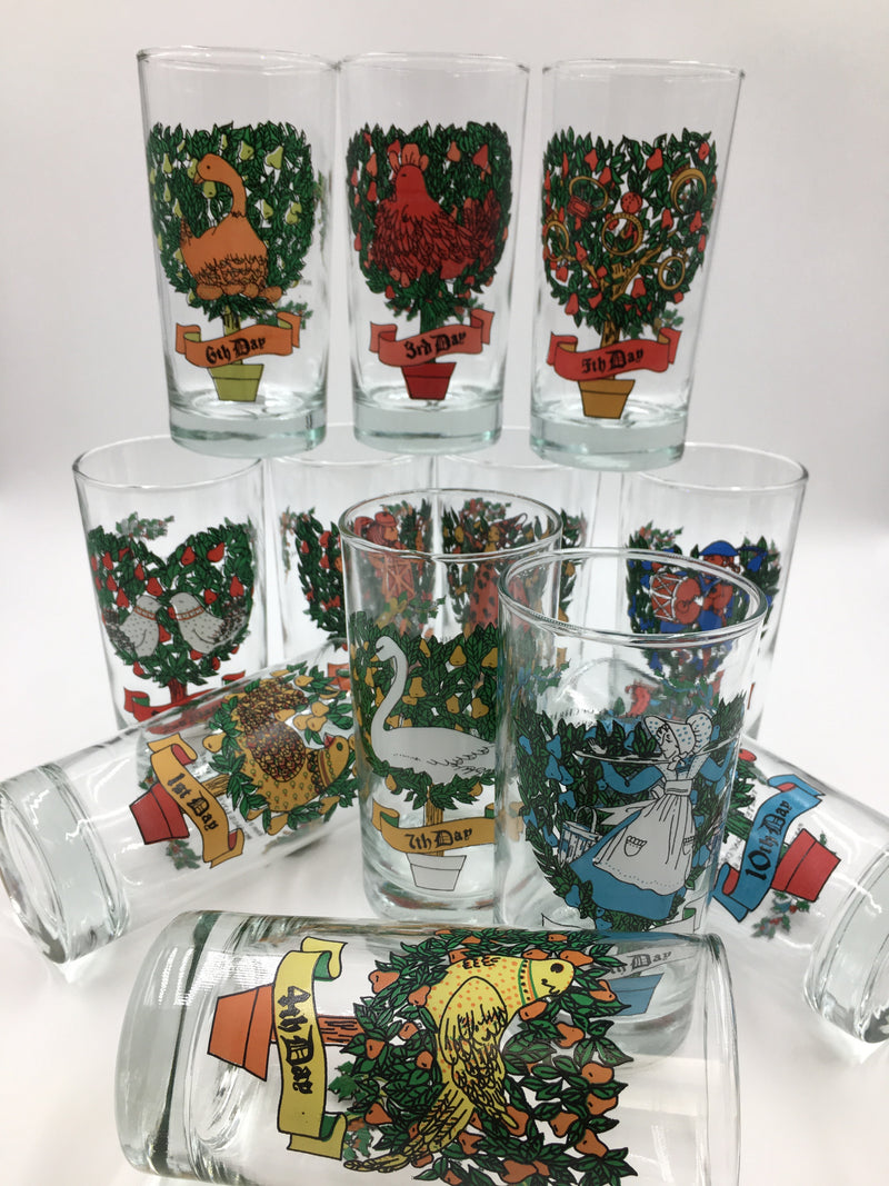 COMPLETE SET 12 Days of Christmas Glasses by American Glass