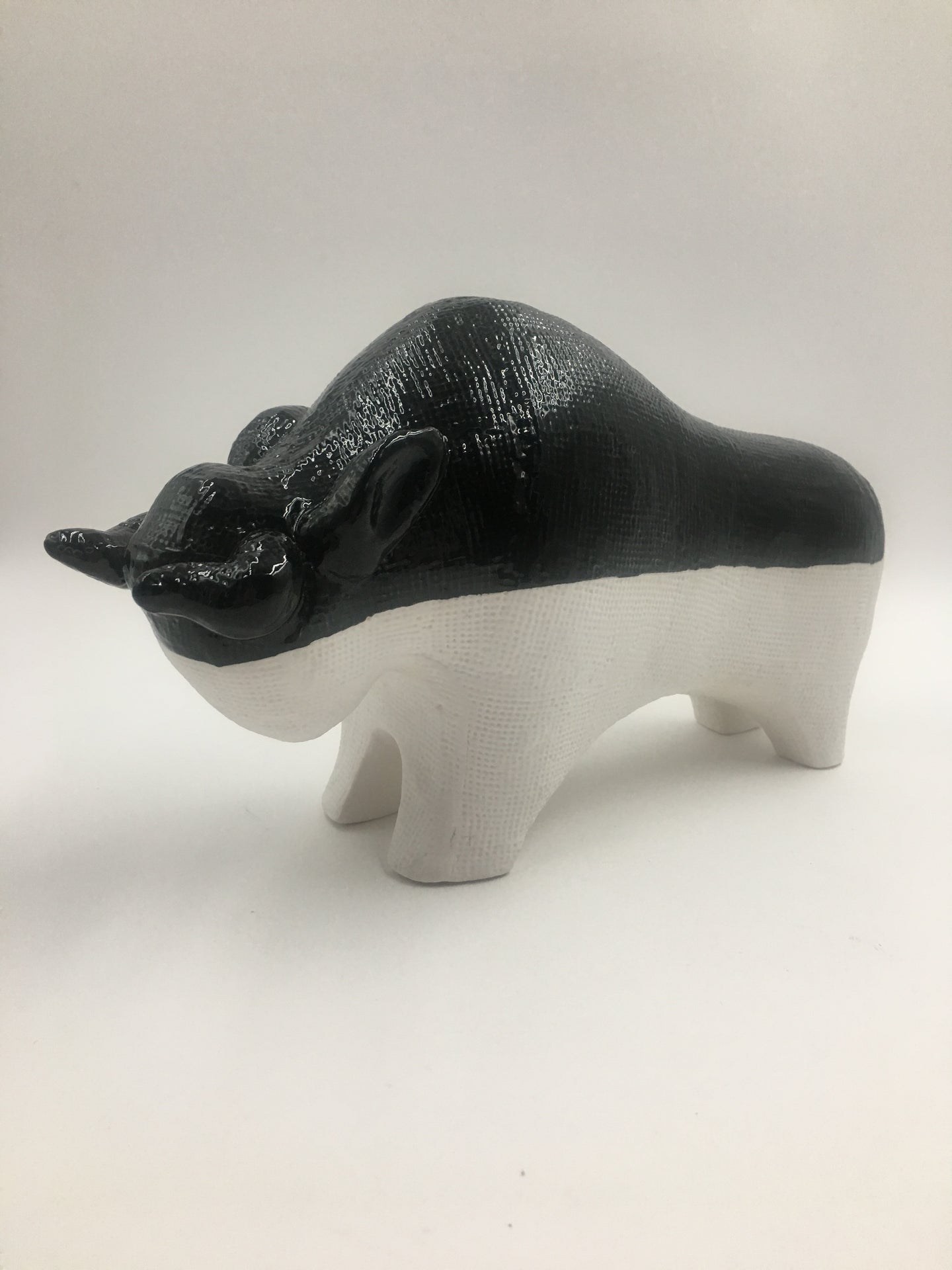Modern Ceramic Black and White Bull