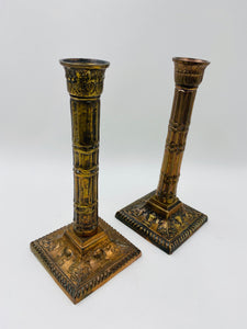 Vintage Corinthian Column Regency Brass Candlesticks - A Pair