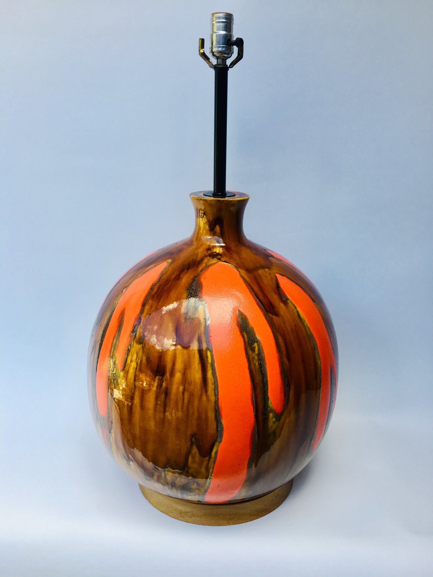 Extra Large Mid-Century Orange & Brown Ceramic Table Lamp