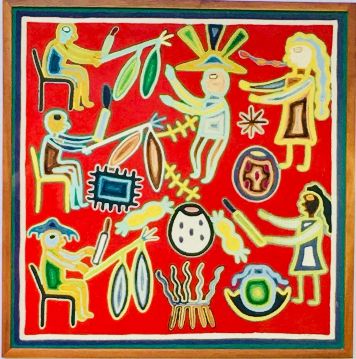 Vintage Neirika Yarn Painting by the Huichol Indians