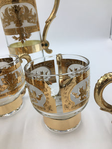 Russian Martini/Cocktail Set with 6 Handled Cups and Cocktail Pitcher has 22kt Gold Trim