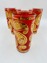 Vintage Culver Red and 22k Gold Paisley Highballs - Set of 6
