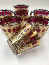 Set of 7 Culver Cranberry Scroll Tapered Rocks Glasses