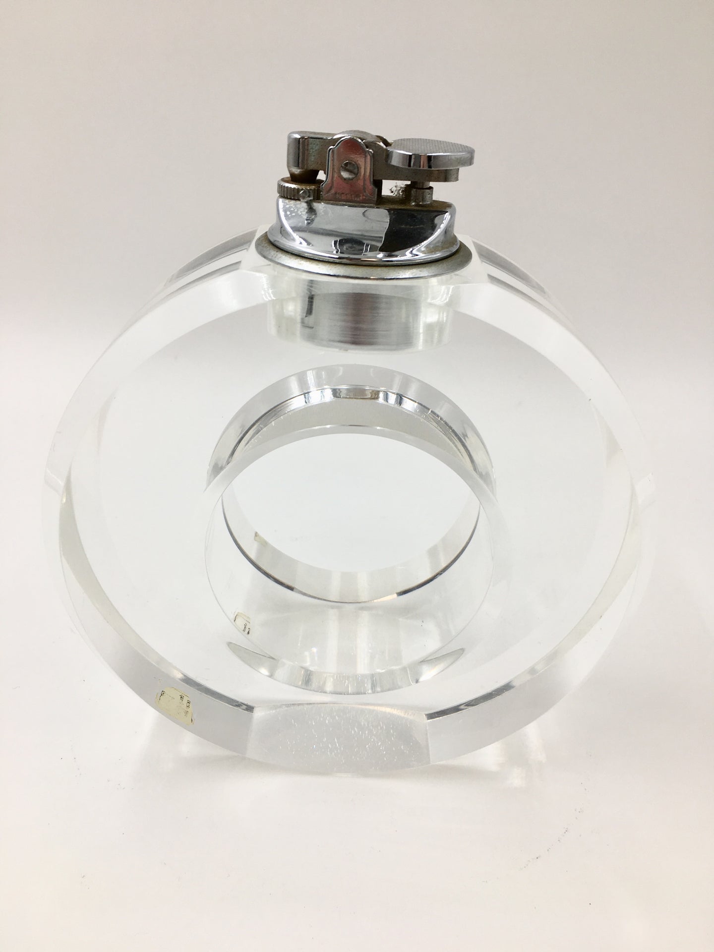 Large Mid Century Circular Lucite Table Cigarette Lighter
