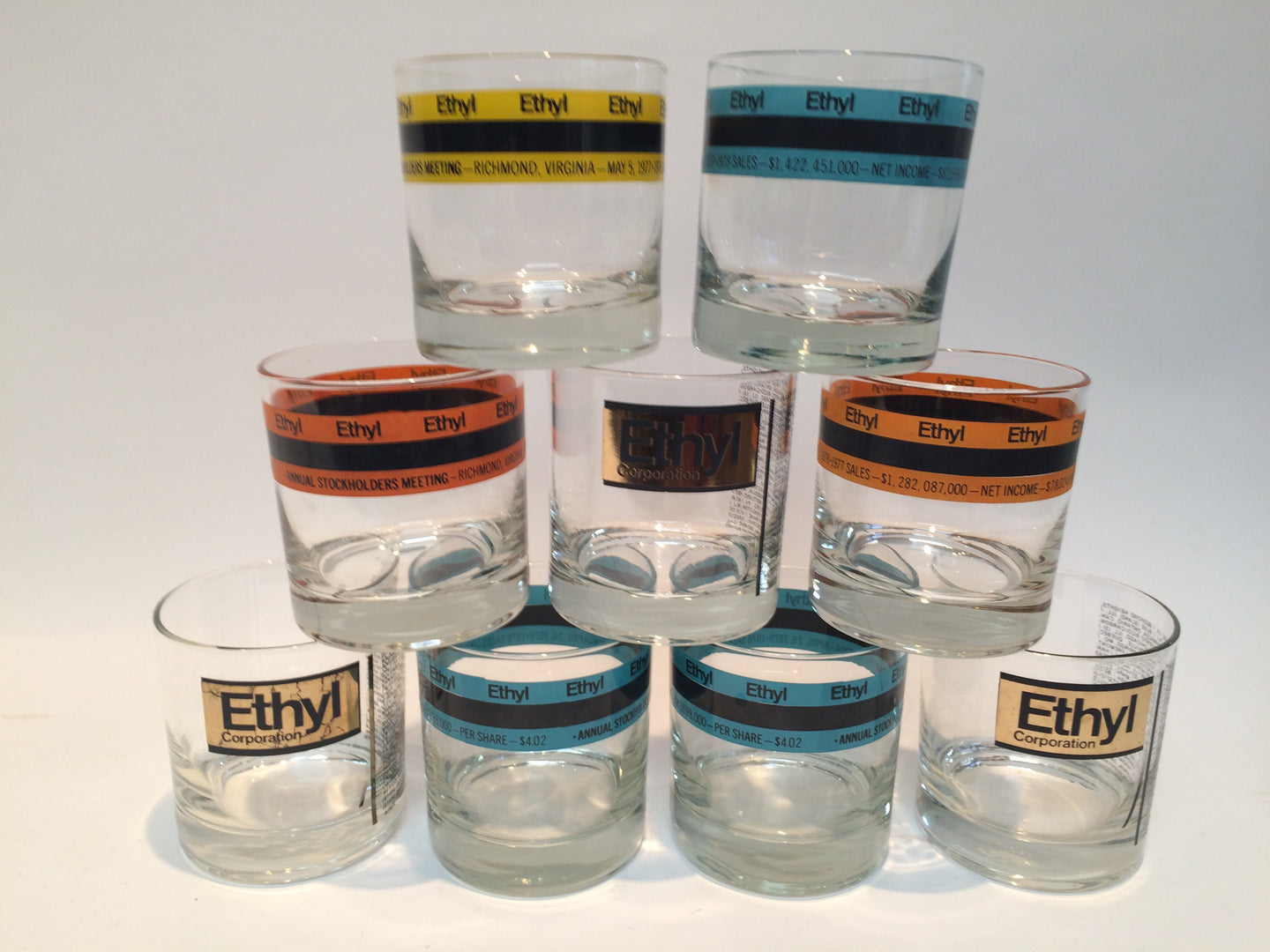 Vintage Ethyl Corporation Rocks Barware Tumbler Glasses