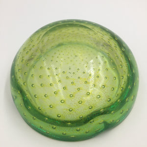 Vintage Italian Green Murano Bullicante Art Glass Ashtray