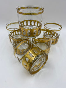 Mid Century 22k Gold Culver Antigua Rocks Glasses - Set of 6