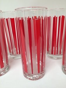 Set of 8 Red and Frosted White Tom Collins Highball