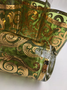 Set of 6 Culver Green Baroque Highball 22Kt Gold Foil Green Scrolls 1960s Mid Century Hollywood Regency Mad Men