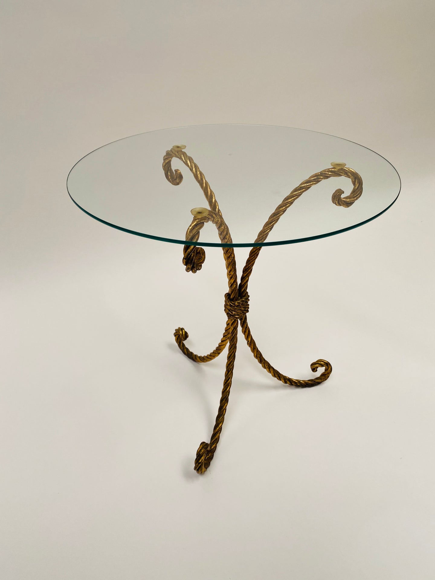 Hollywood Regency Italian Gilt Metal Rope Accent Table