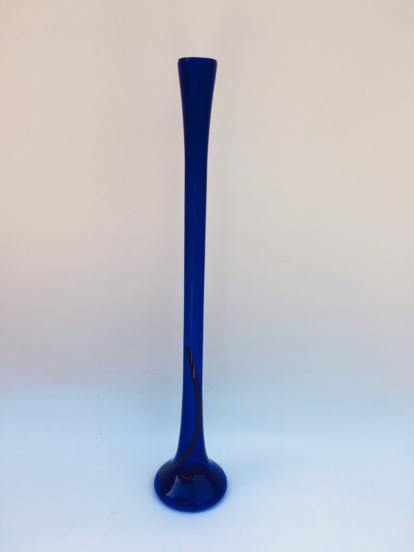 Polish Cobalt Blown Glass Elongated Long Neck Vase