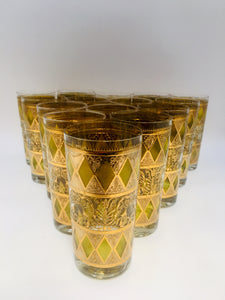 Set of 15 Mid Century 22k Gold Highballs by West Virginia Specialty Glass Co. in Rainier Pattern