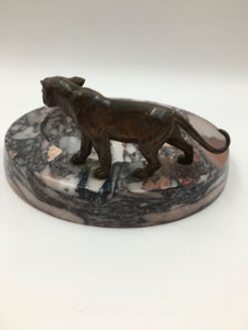 Art Deco Bronze Panther on Marble Ashtray