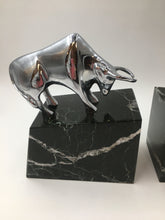 Bull and Bear Chrome Plated Brass on Marble Base Bookends - A Pair