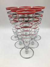 Set of Six (6) Art Deco Red and Silver Banded Footed Pilsners
