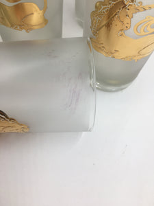 Set of 6 Culver Frosted Highballs with 22k Gold Unicorns